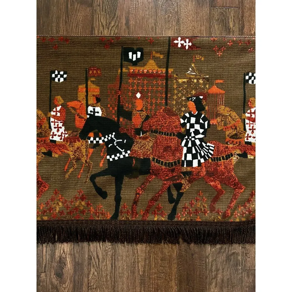 Vintage Woven Medieval Tapestry Wall Hanging Atournament Tibor Reich with Fringe